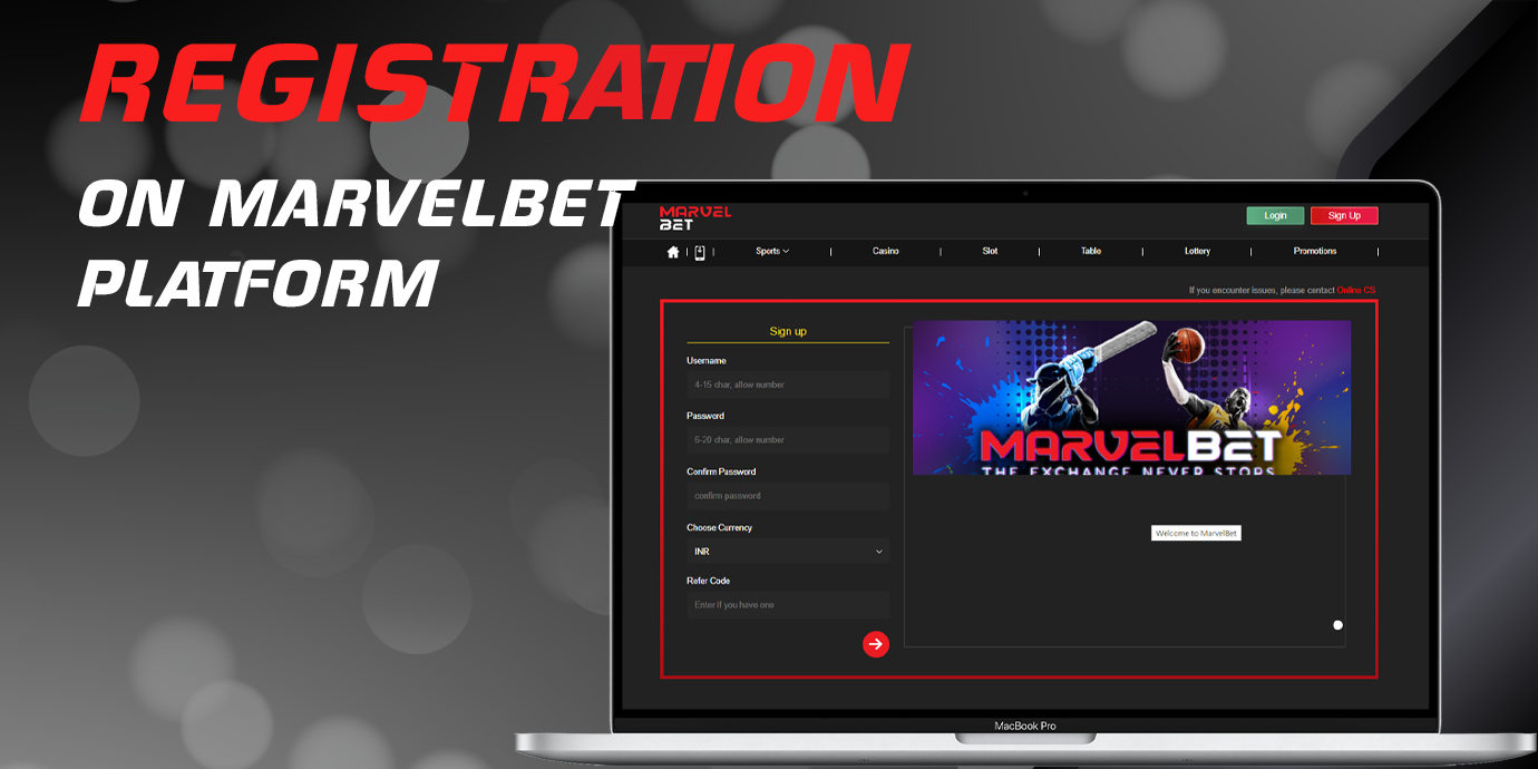 MarvelBet registration form for all new users from India